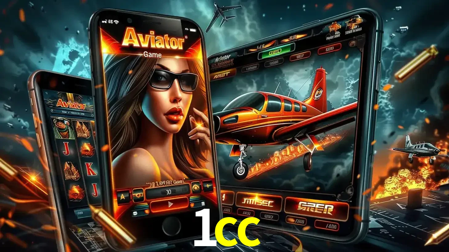 O popular jogo de apostas Aviator exibido em vários celulares e tablets, mostrando a interface emocionante e a ação de voo disponíveis para jogar agora no 1cc.