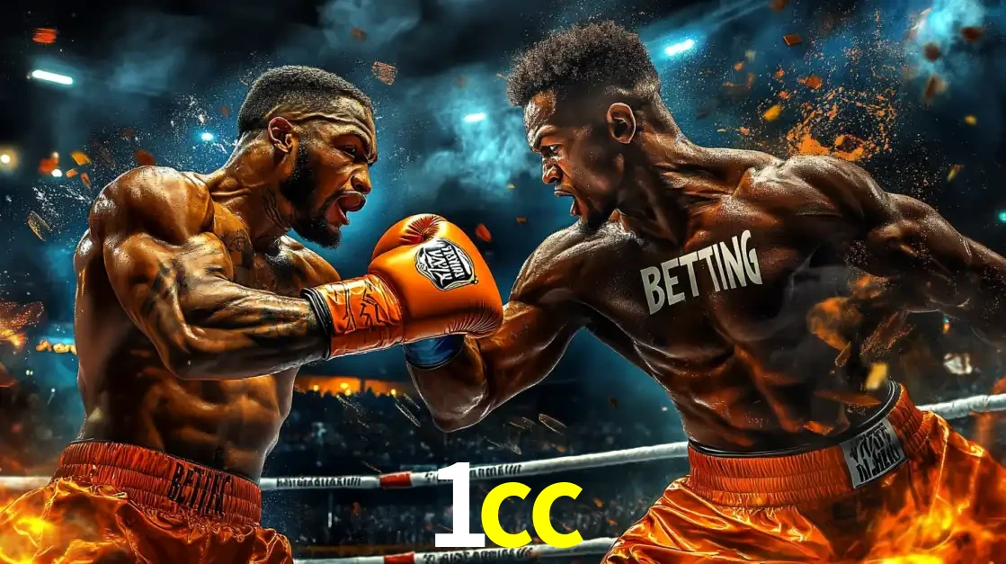 Dois boxeadores em uma luta intensa e explosiva, representando a adrenalina e as oportunidades de apostas em esportes de combate disponíveis na plataforma 1cc.