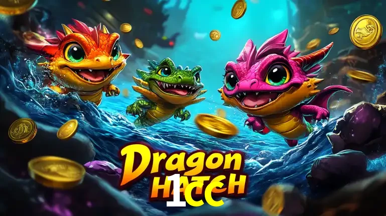 Arte promocional do jogo Dragon Hatch com três adoráveis dragões bebês nadando entre moedas de ouro, um dos slots mais divertidos para jogar no cassino 1cc.