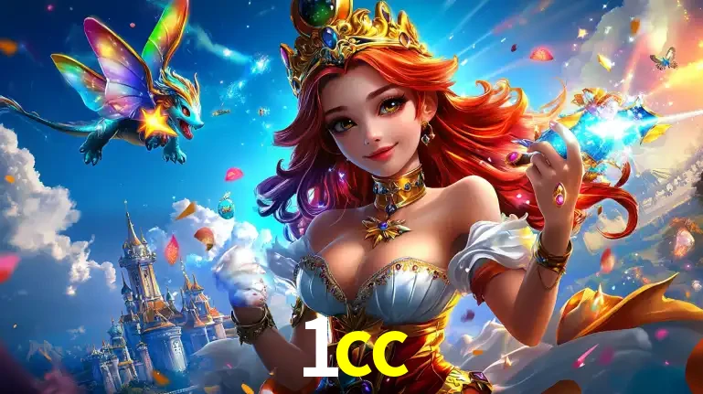 A princesa de um reino de fantasia mágico, com seu pequeno dragão, apresentando um mundo de prêmios encantados nos jogos de caça-níqueis do cassino 1cc.